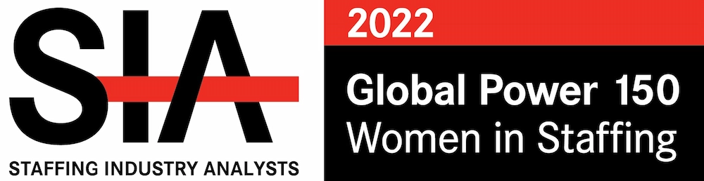 Logo of Staffing Industry Analysts (SIA) 2022 Global Power 150 - Women in Staffing list.