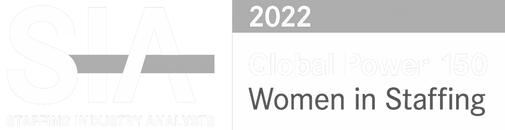 This image is a logo and title for the Staffing Industry Analysts (SIA) Global Power 150 Women in Staffing list for the year 2022.